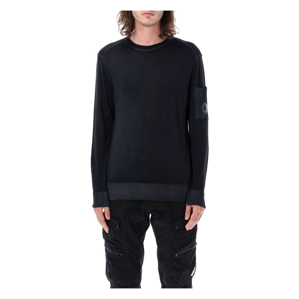 C.P. Company Snel Geverfde Merinos Crew Neck Gebreide Trui Black Heren