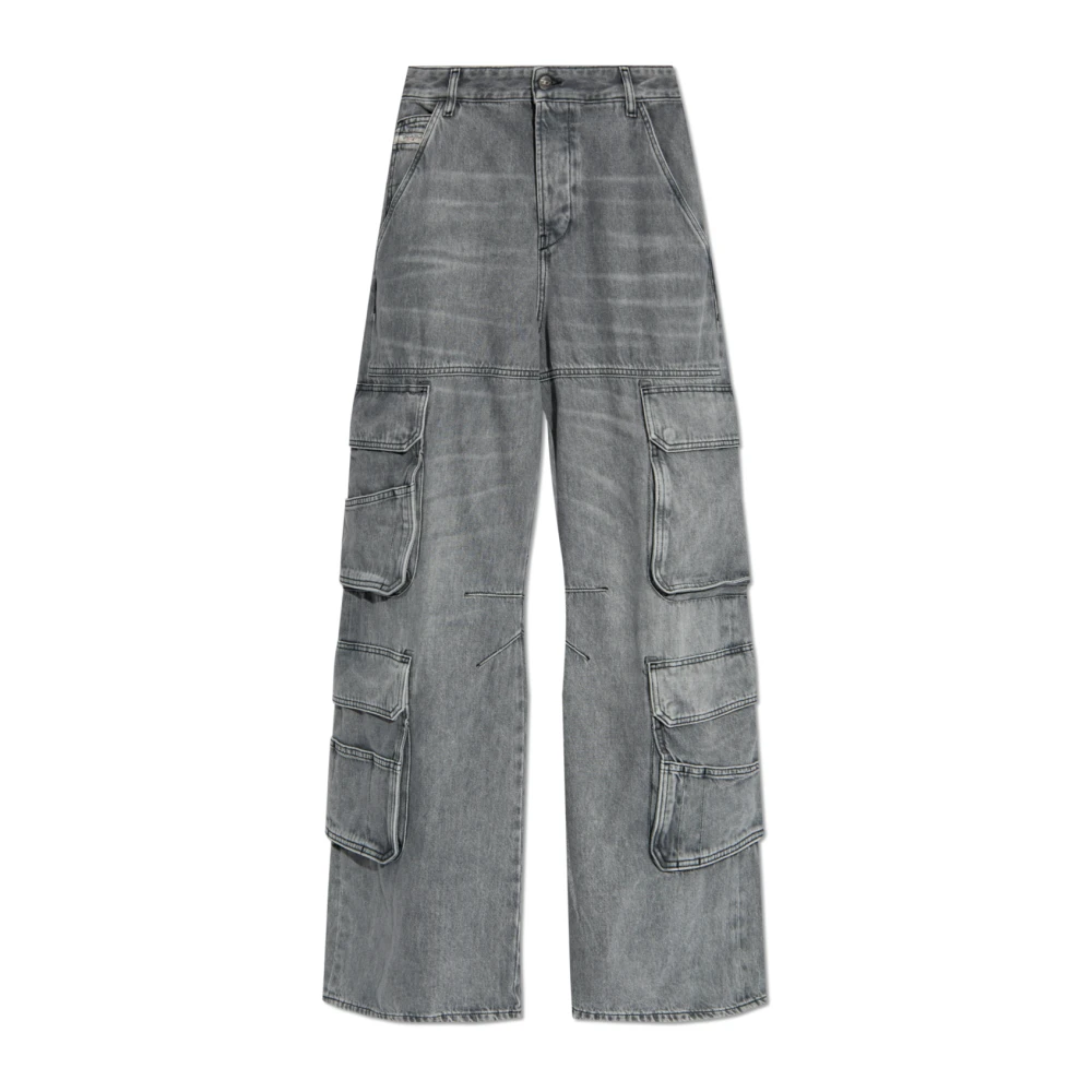 Diesel Wijde Cargo Jeans met Logo Print Gray Dames