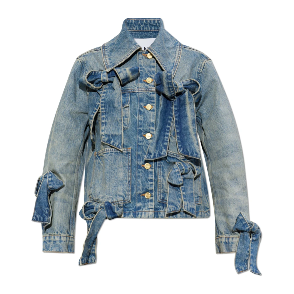 Ganni Denim Jacket With Bows - Female - Denim Jackets - Blue - Xs - Jackets