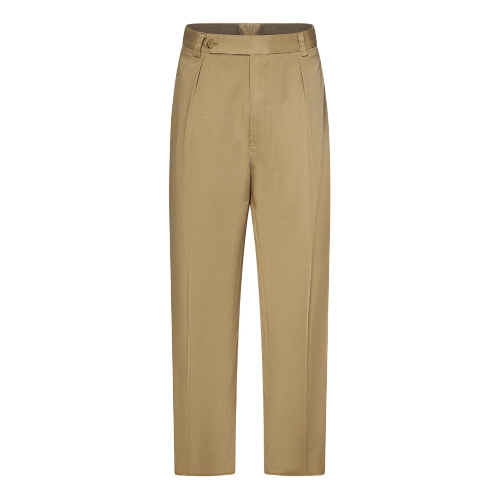 Beige Bomull Twill Bukser Straight-Cut