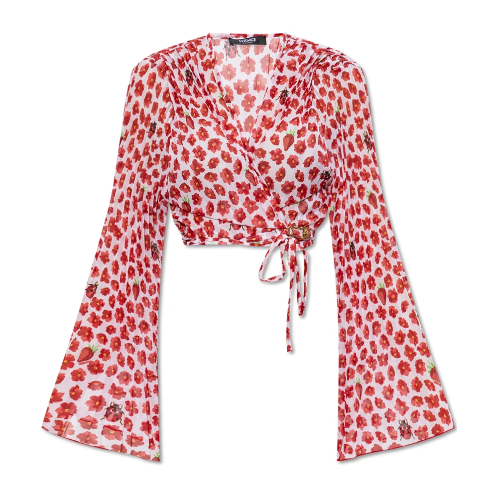 Versace Korte geplooide strandoverhemd Red Dames
