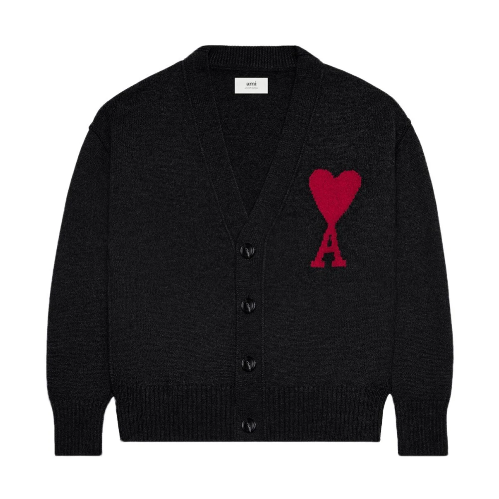 Ami Paris Zwarte Sweaters met Rode ADC Cardigan Black Heren