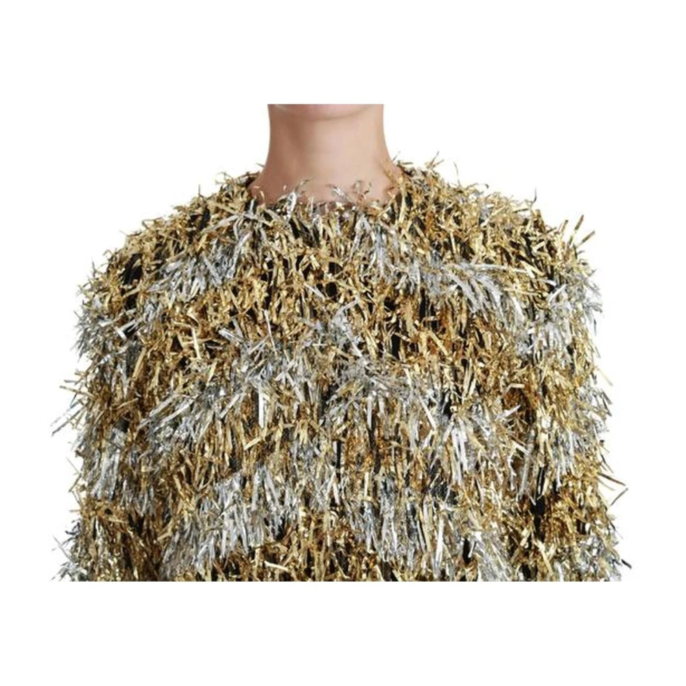 Dolce & Gabbana Fringed Metallic Cardigan Sweater Jas Yellow Dames