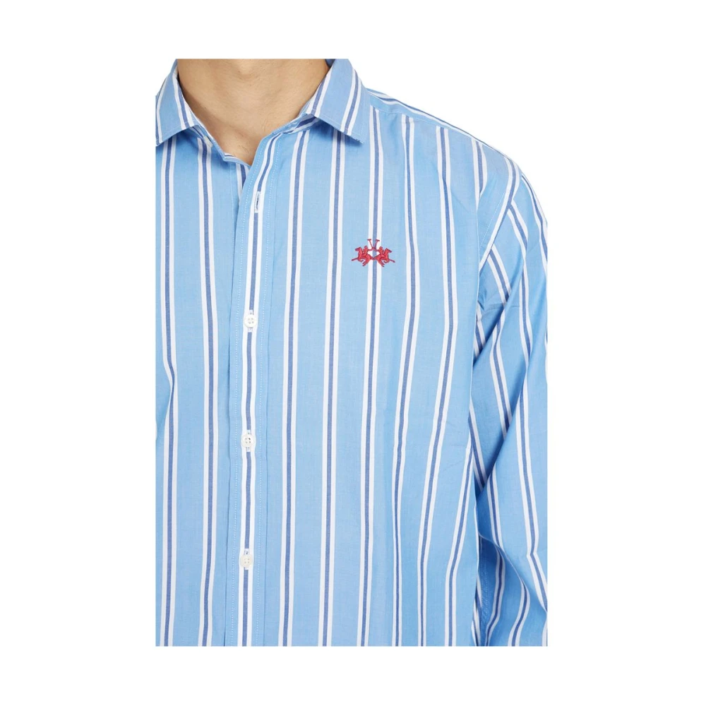 LA MARTINA Elegant Gestreept Katoenen Popeline Overhemd Blue Heren