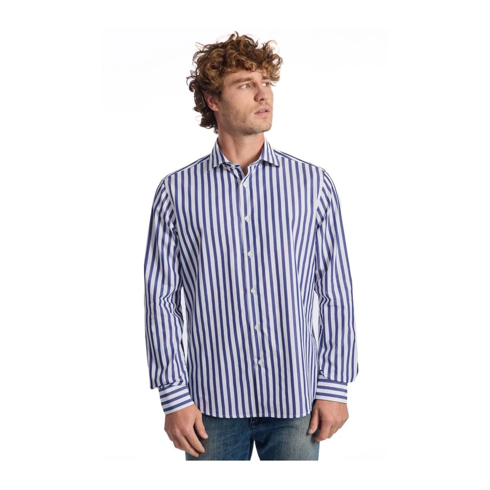 Baldinini Blauw Gestreept Katoenen Overhemd met Franse Kraag Blue Heren