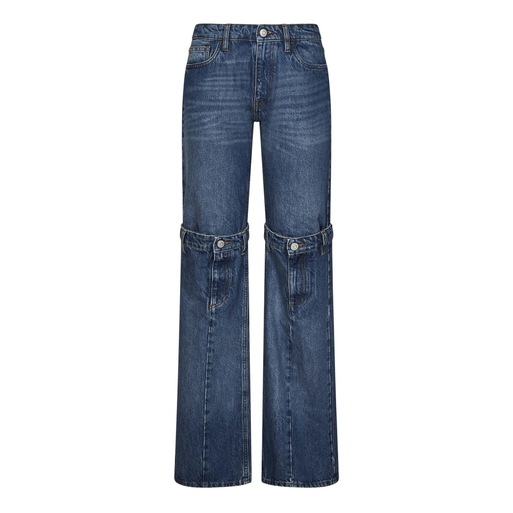 Coperni Women's Blue Layered Open Knee Jeans - Straight Fit Jeans - Xs - Jeans