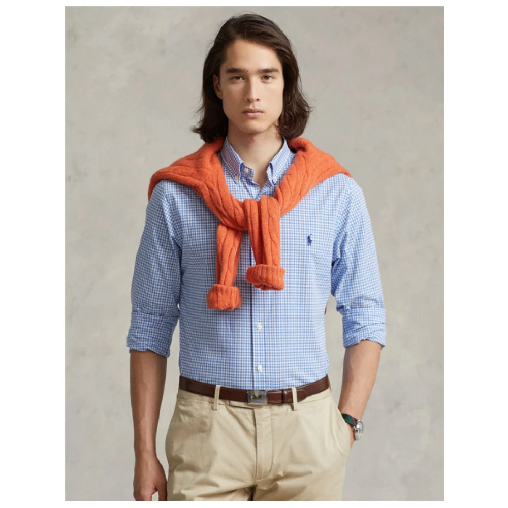 Polo Ralph Lauren Op Maat Gemaakt Stretch Katoenen Popeline Ruitjesoverhemd Blue Heren