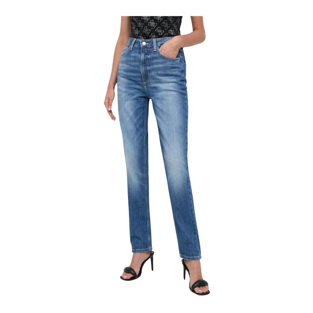 Guess Mom Stretch Jeans Straight Fit Blue Dames