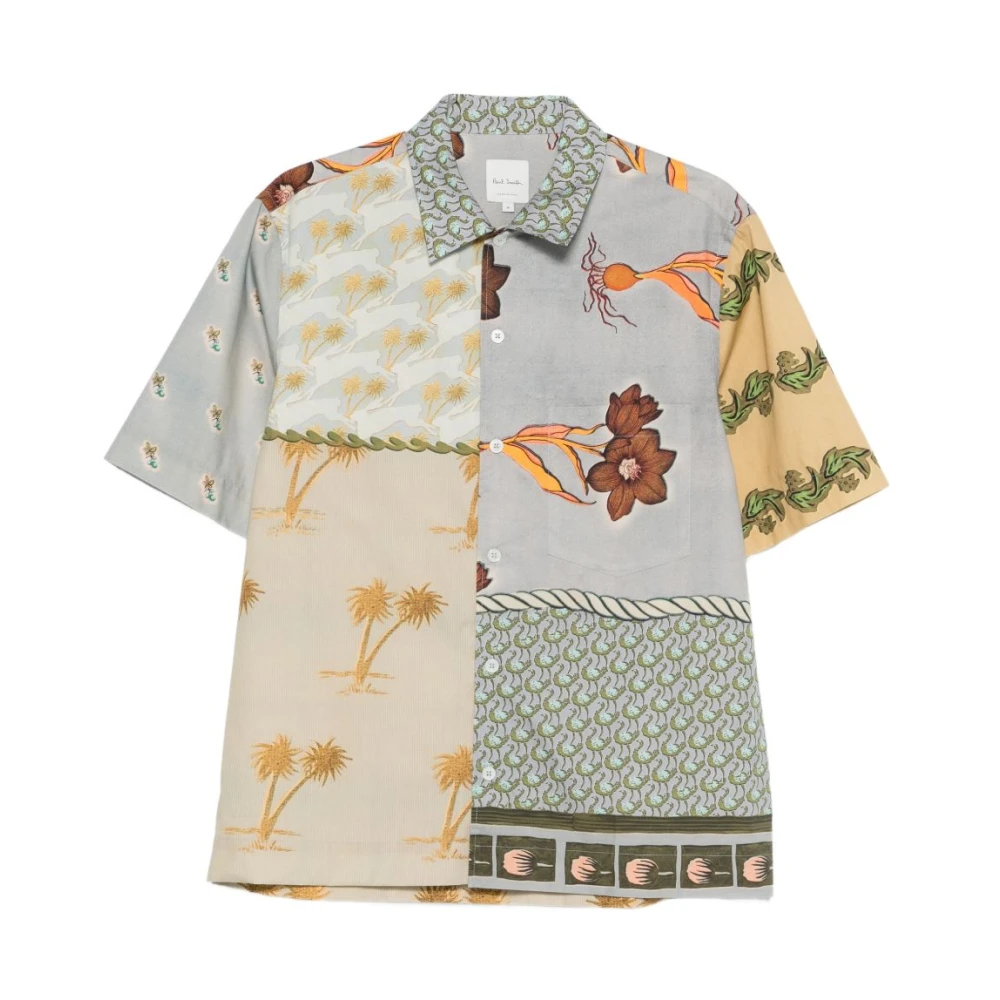 Paul Smith , Short Sleeve Shirts, Male, Multicolor, L, Printed Cotton Shirt