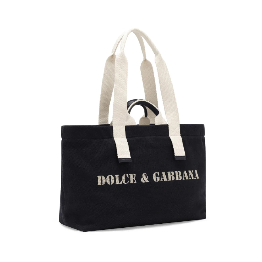 Dolce & Gabbana Canvas Schoudertas met Logo Print Blue Heren