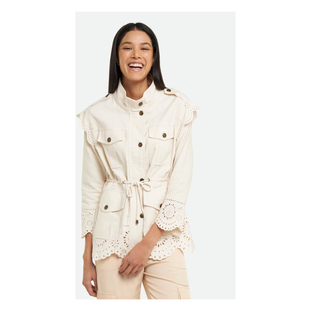 Twinset Witte Canvas Jas met Sangallo Borduurwerk Beige Dames