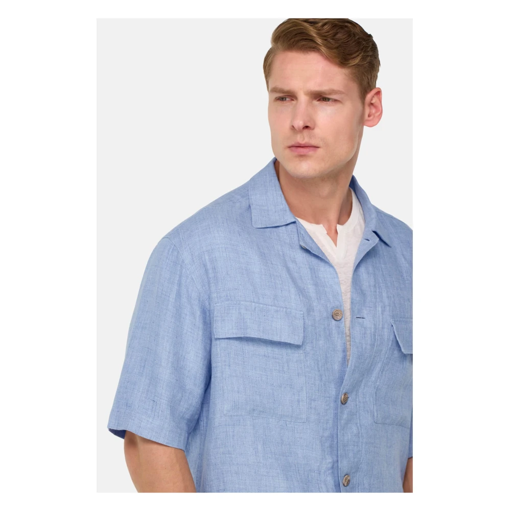 Boggi Milano Linnen Camp Overshirt Blue Heren