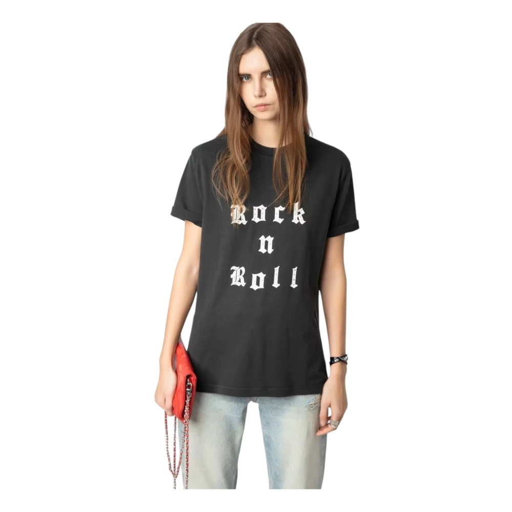 Zadig & Voltaire Rock'n'Roll Print T-shirt met Strass Black Dames