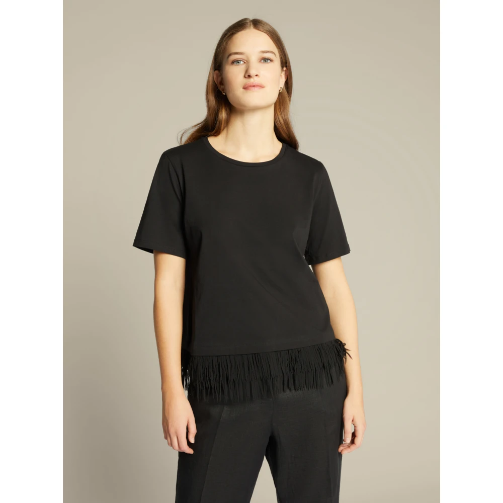 Elena Mirò T-shirt met franjebies Black Dames