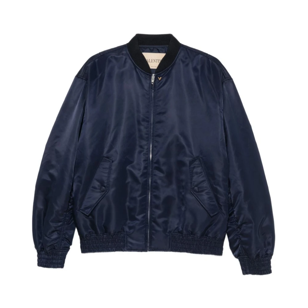 Valentino Garavani Blue Nylon Bomber Jacket With Vgold - Male - Bomber Jackets - M - Jackets