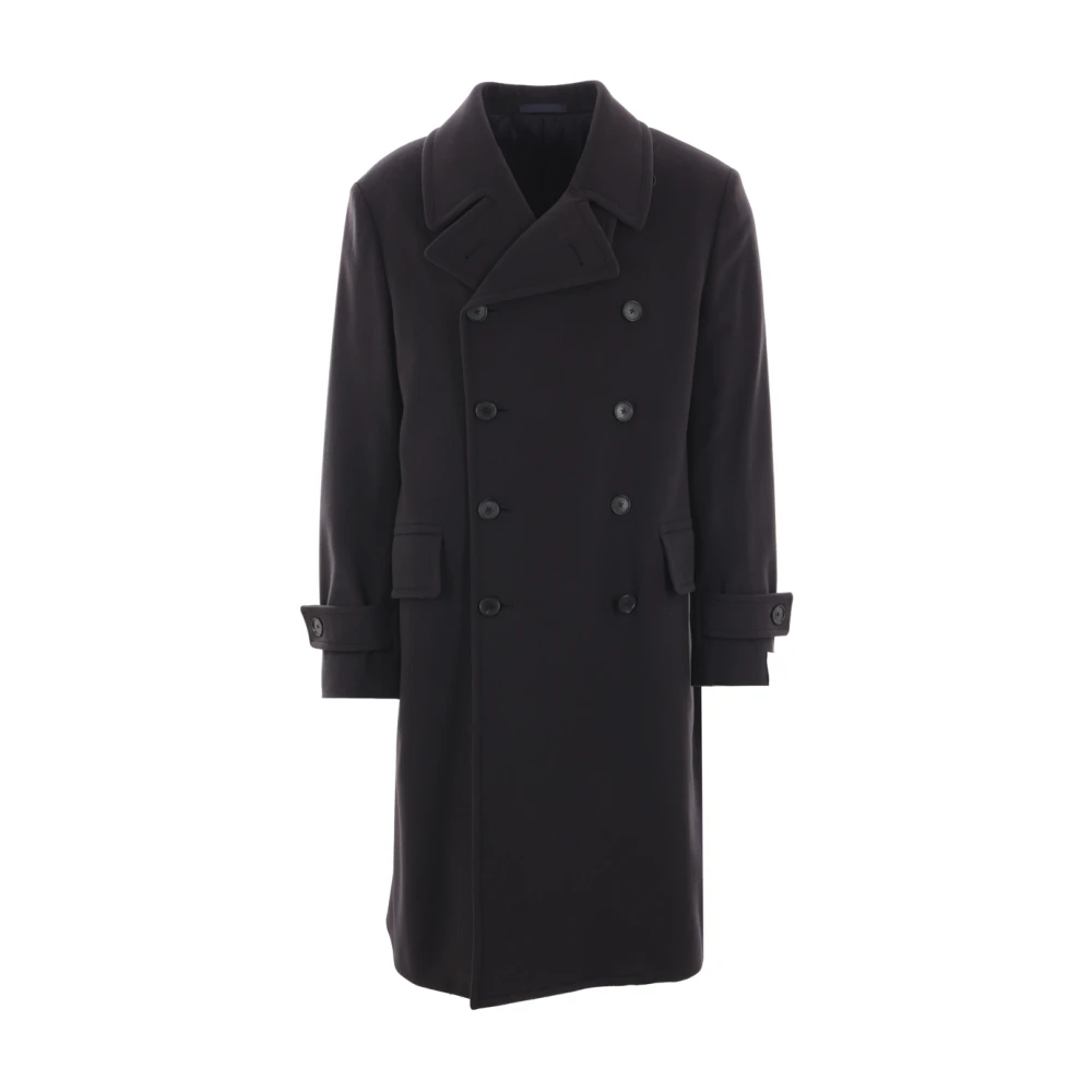 Caruso Blauwe Wol Kasjmier Dubbelbreasted Jas Blue Heren