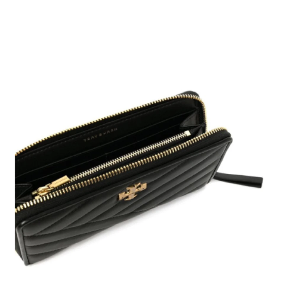 TORY BURCH Zwarte leren portemonnee met Chevron Quilting Black Dames
