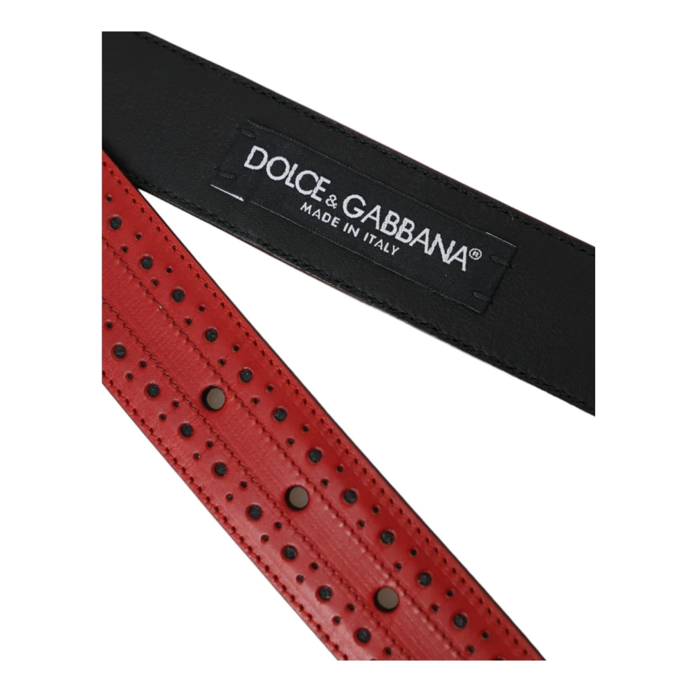 Dolce & Gabbana Geperforeerde Leren Riem Metalen Gesp Red Heren