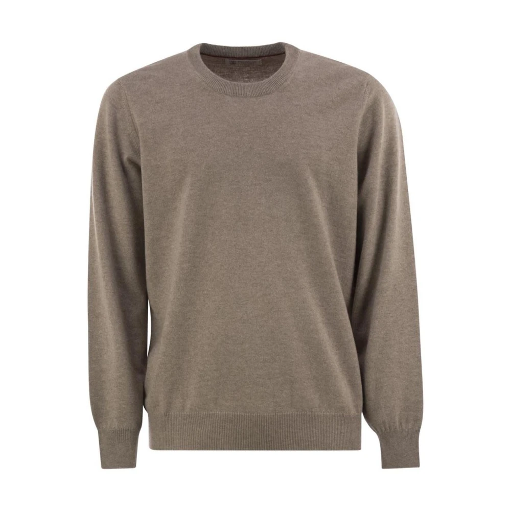 Brunello Cucinelli Mannelijk Bruin Truien & Vesten Heren, L, Kasjmier, Fijngebreide Trui Met Ronde Hals