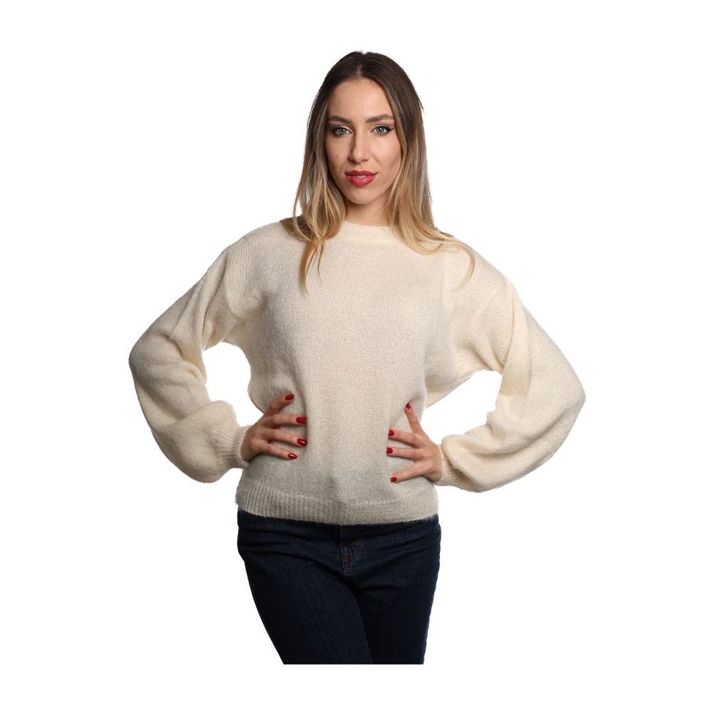 Jijil Gebreide trui met geribbelde ronde hals Beige Dames