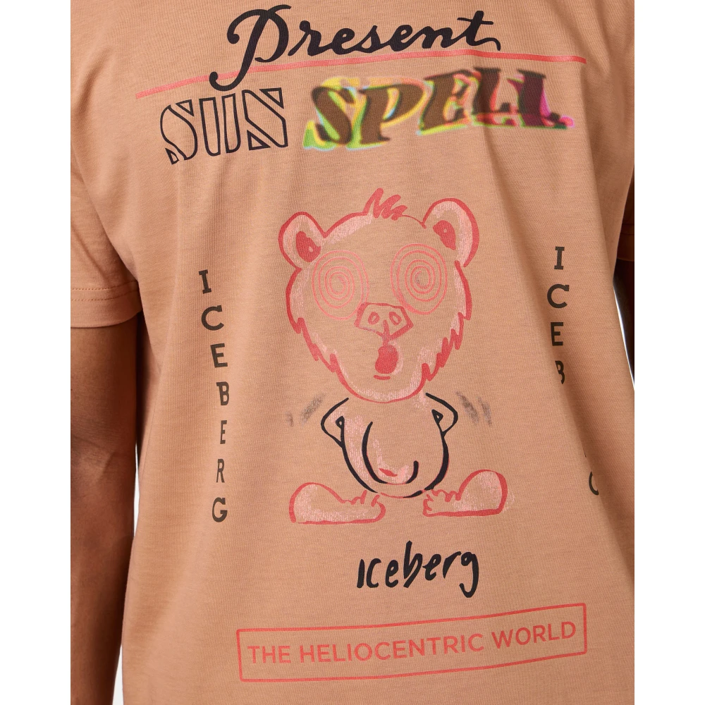 Iceberg Regular fit coccio gekleurde katoenen T-shirt met maxi multicolor Bear print Brown Heren