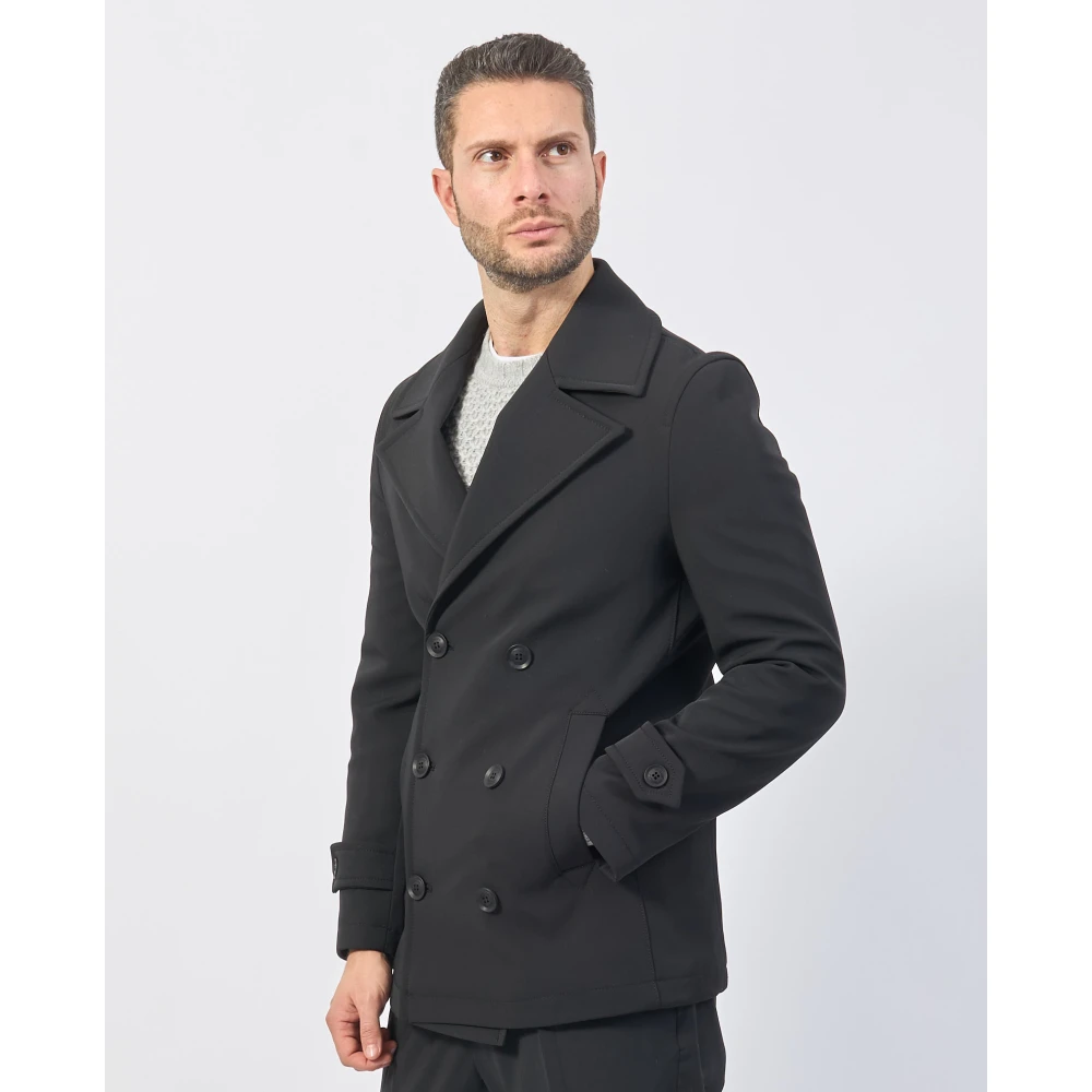 Mulish Zwarte dubbelrijige jas voor de winter Black Heren