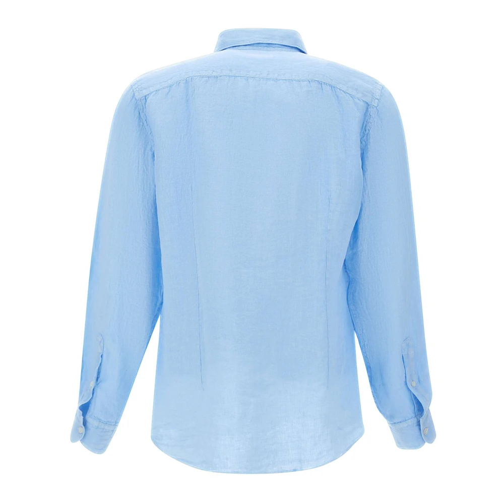 Fay Blauw Linnen Overhemd Klassieke Kraag Blue Heren