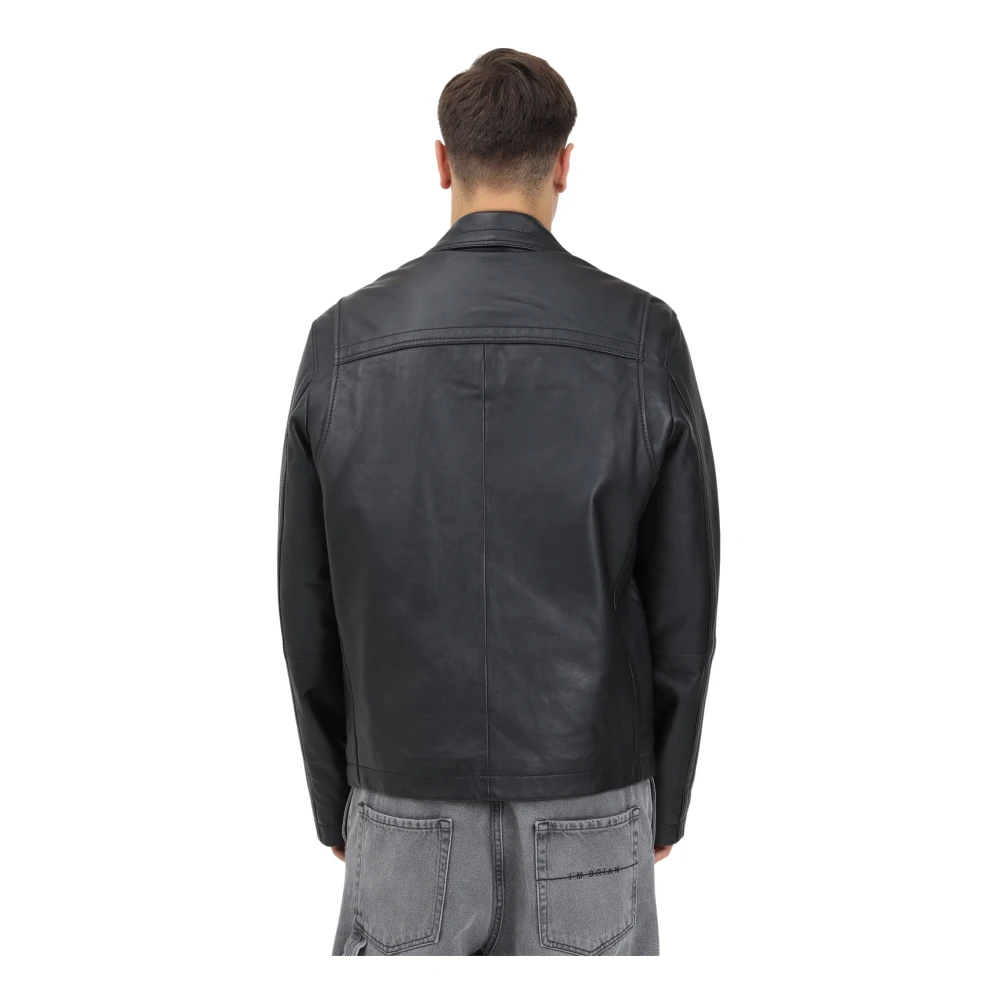 Versace Jeans Couture Zwarte leren motorjas met gouden details Black Heren