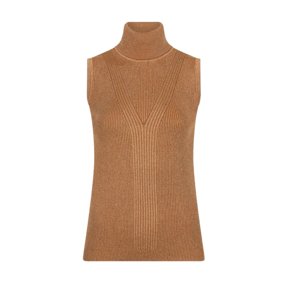 Esqualo Lurex Mouwloze Top Karamel Brown Dames