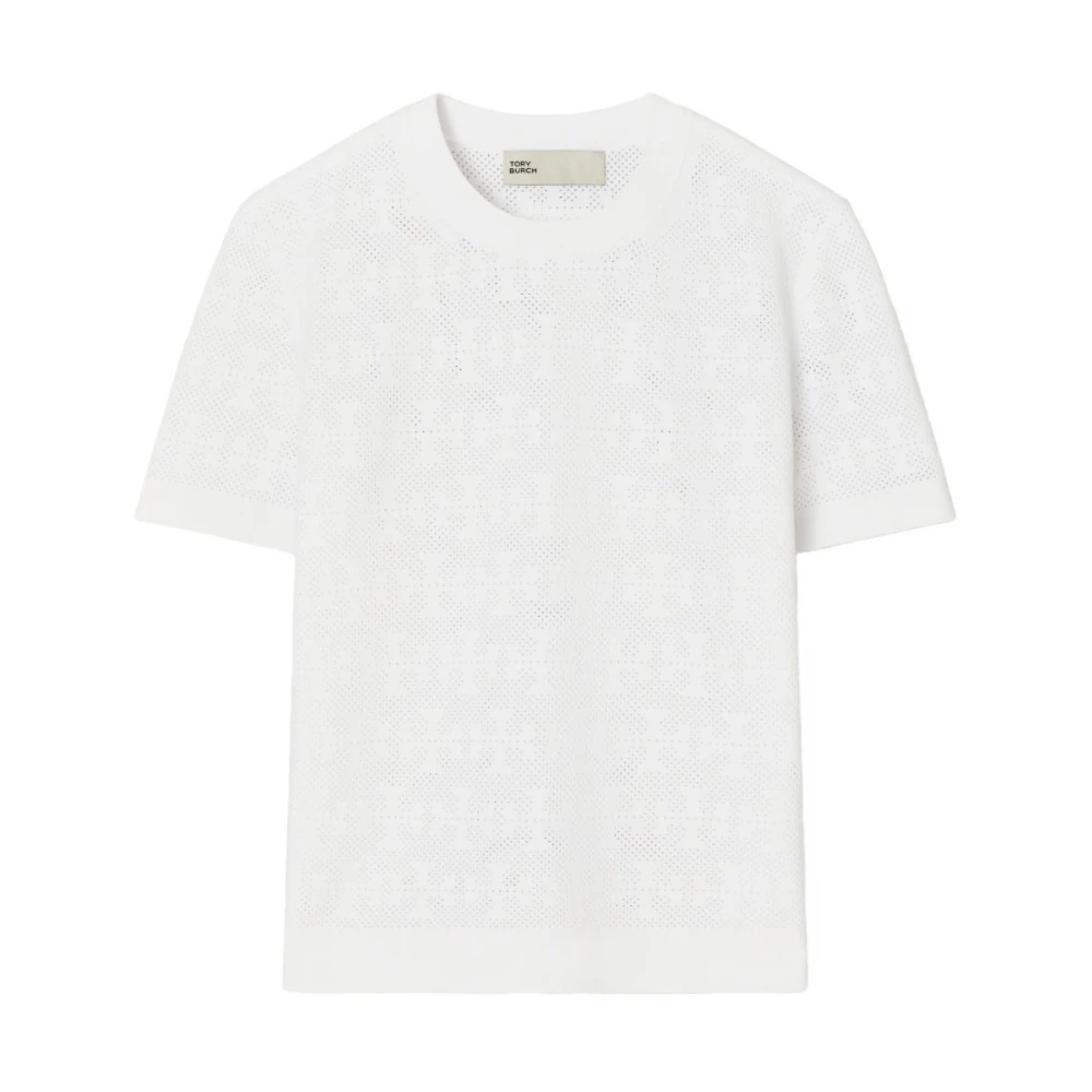 Tory Burch Women's White Textured T-Shirts And Polos
