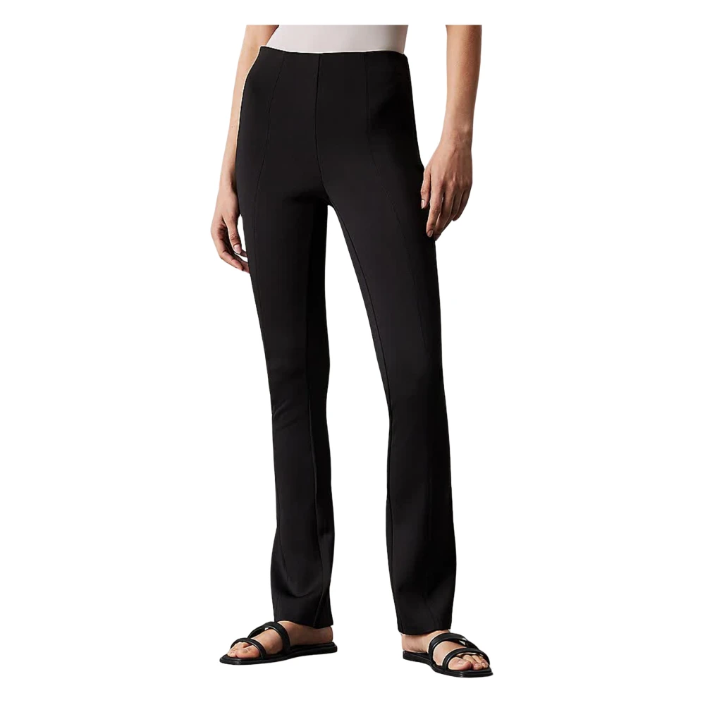 Calvin Klein Slim Flare Technische Gebreide Broek Black Dames