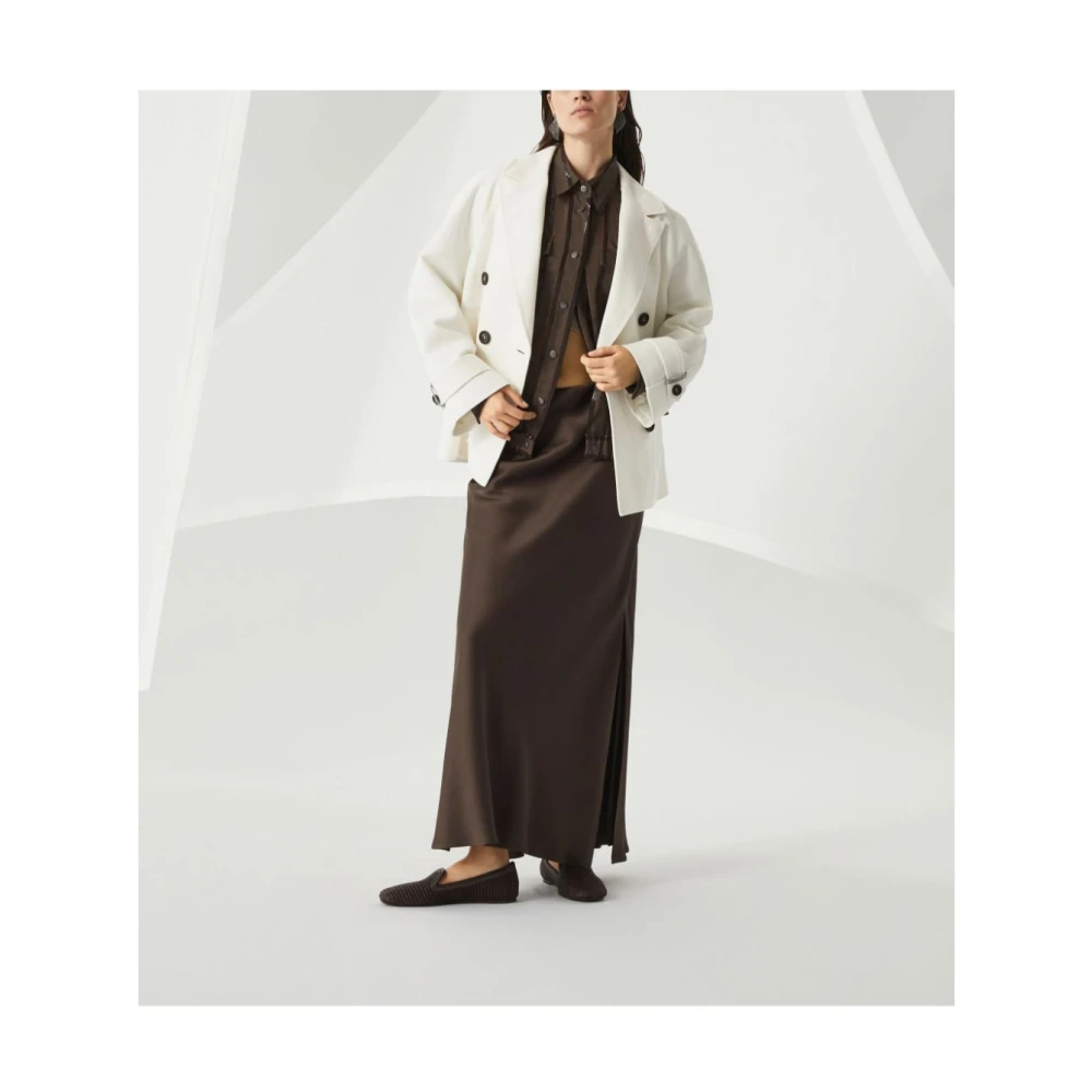 BRUNELLO CUCINELLI Bruine Lange Satijnen Rok met Elastische Taille Brown Dames
