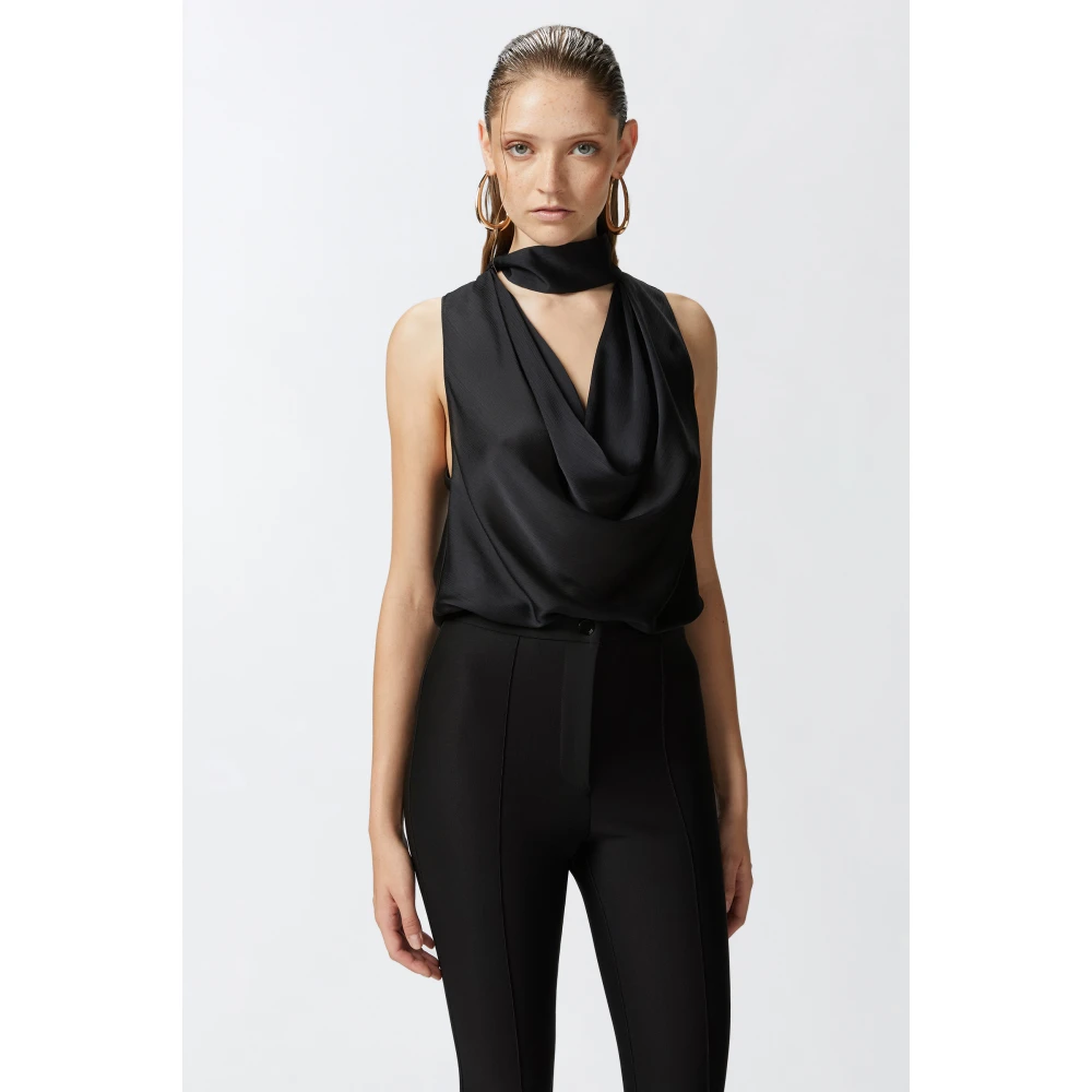 pinko Satijnen Mouwloze Gedrapeerde Top Black Dames