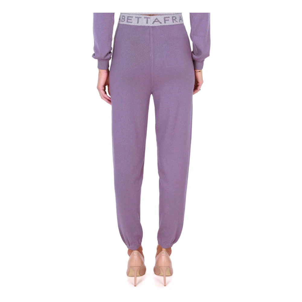 Elisabetta Franchi Paarse Gebreide Jogger Broek Purple Dames
