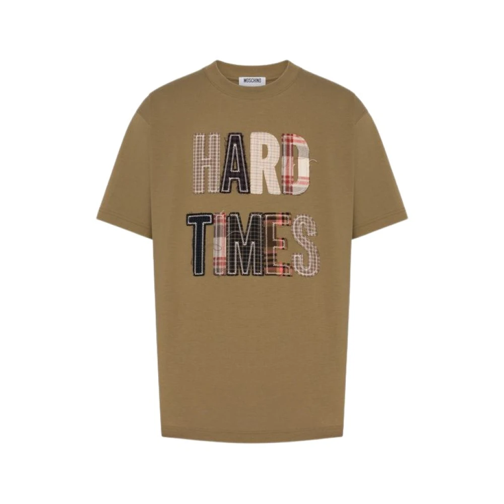 Moschino Unisex Brown T-Shirts, L, Embroidered Cotton Jersey T-Shirt