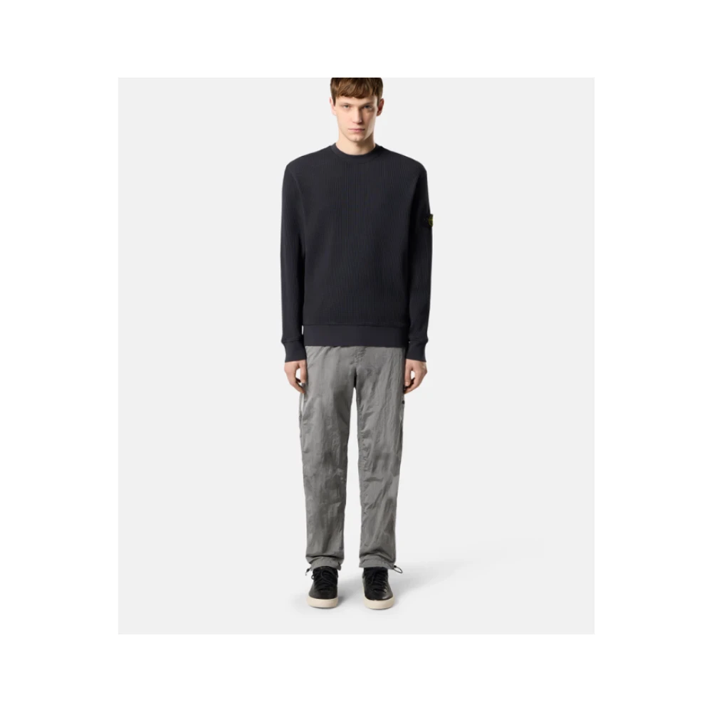 Stone Island Navy Blue Crewneck Waffle Sweatshirt Blue Heren