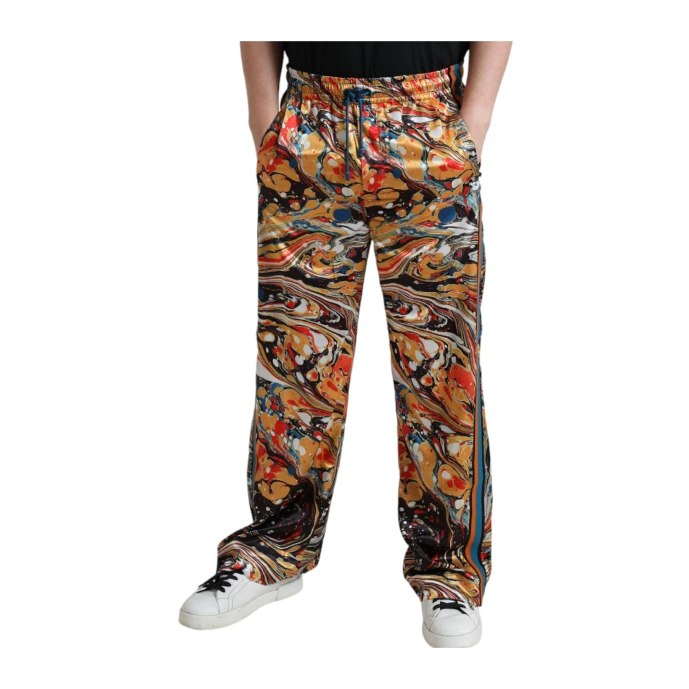 Dolce & Gabbana , Wide Trousers, Male, Multicolor, Xl, Multicolor Marble Print Satin Trousers - Image 3