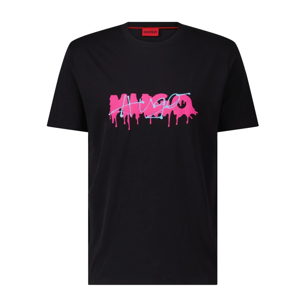 Hugo Boss Label Print T-Shirt voor dagelijks comfort Black Heren