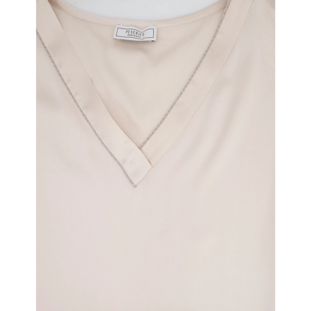 PESERICO Zijden Juweel V-hals Top Beige Dames