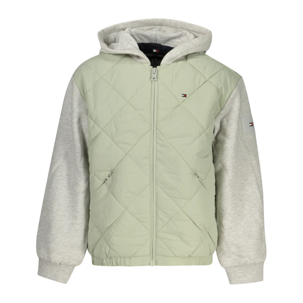 Tommy Hilfiger Unisex Kids Green Quilted Hooded Relaxed Bomber Jacket