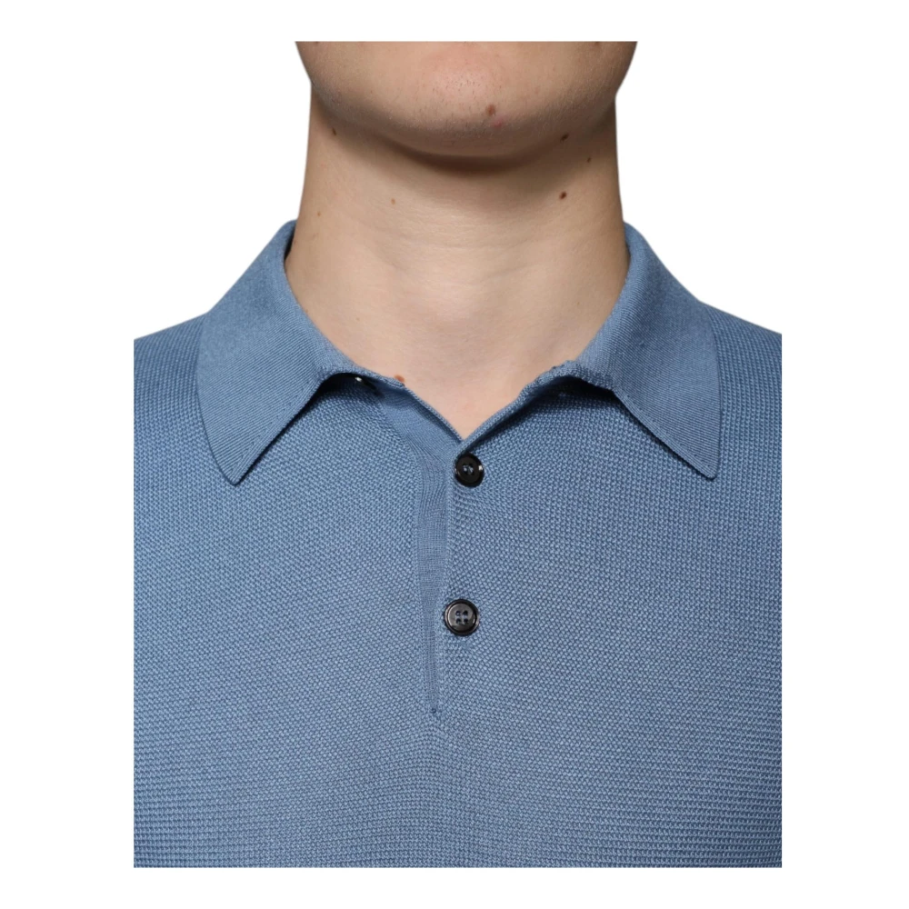 Dolce & Gabbana Hemelsblauwe Zijden Kraag Pullover Sweater Blue Heren