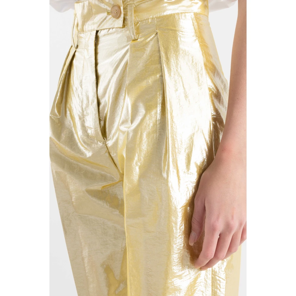 Tela Hoge Taille Lurex Casual Broek Yellow Dames