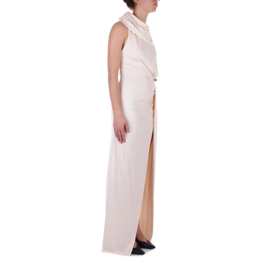 Elisabetta Franchi Rode Loper Versierde Slimme Jurk Beige Dames