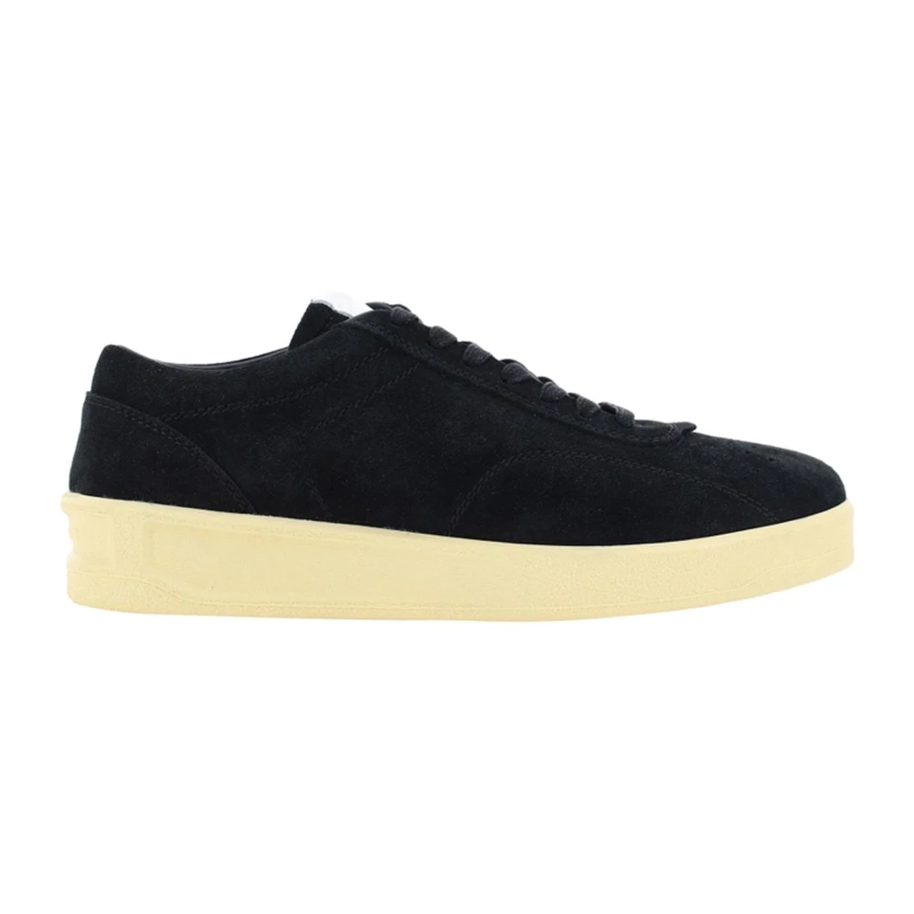Jil Sander Men's Black Sneakers, 7 Uk, Leather Trainers With Perforated Detail