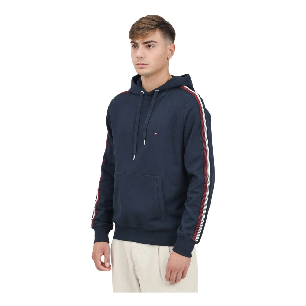 Tommy Hilfiger Randig huvtröja tröja Blue, Herr