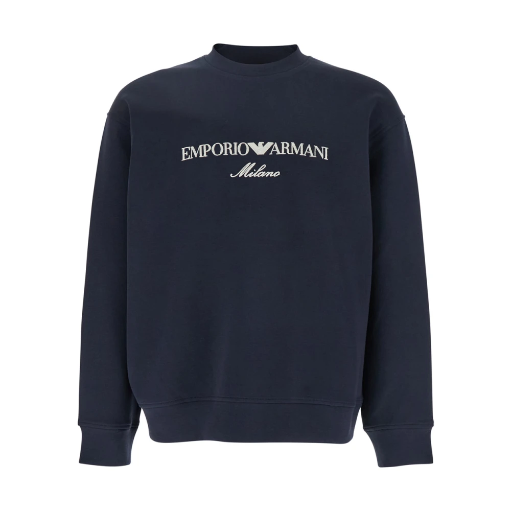 Emporio Armani Blå Crewneck Sweatshirt med Maxi Logo Blue, Herr