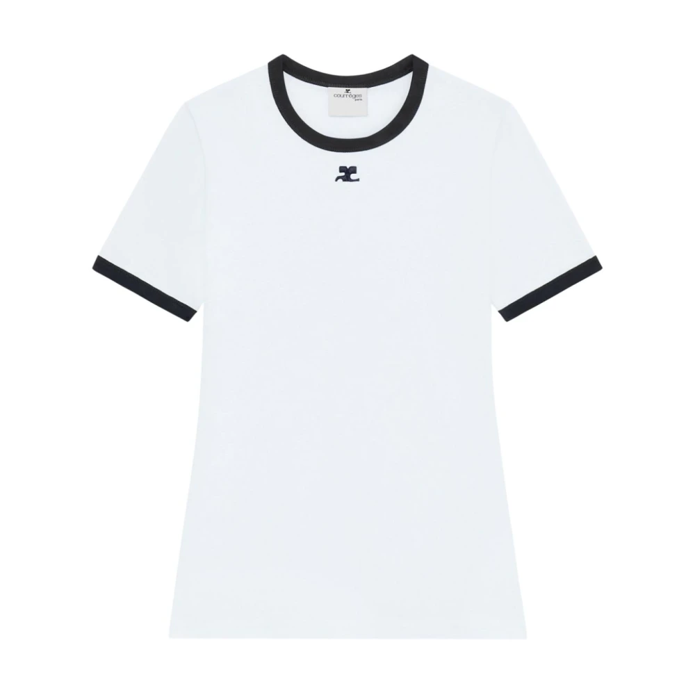 Courrèges Wit Jersey T-shirt met Logo Borduurwerk White Dames