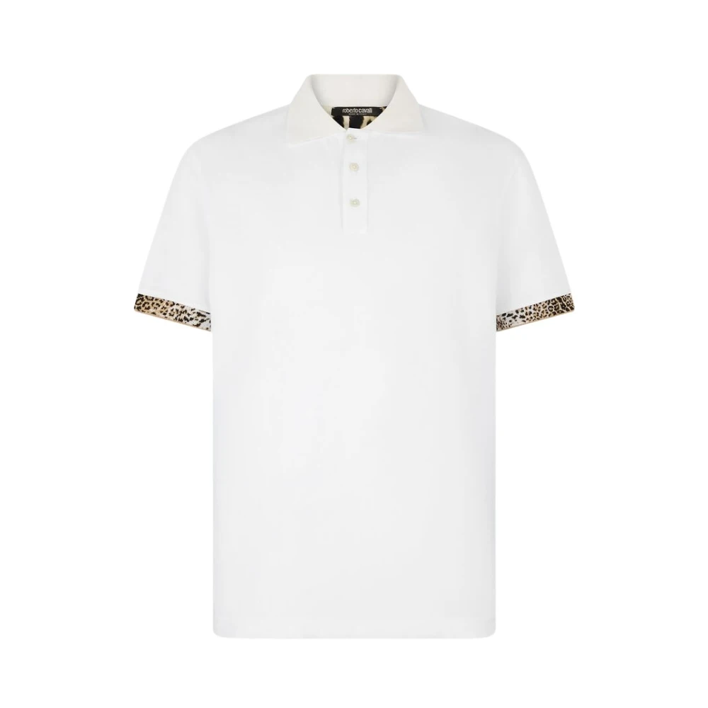 Roberto Cavalli , Polo Shirts, Male, White, M, Jaguar Skin Polo Shirt