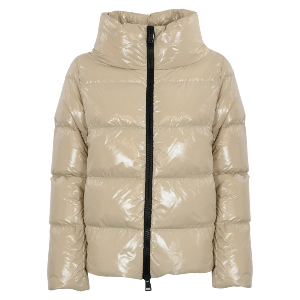 Herno Glanzende Donsjas met Hoge Kraag Beige Dames