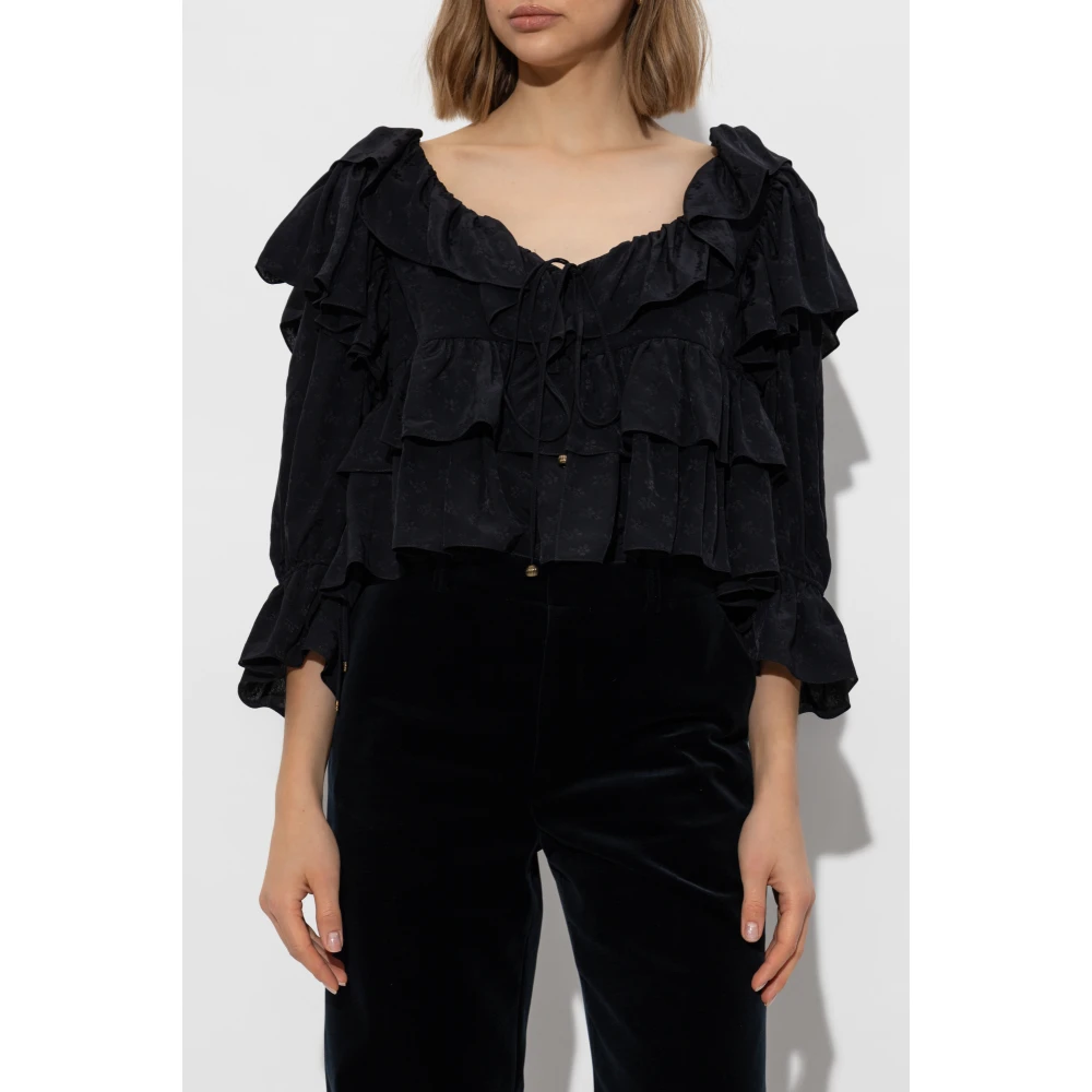 Chloé Top met bloemenpatroon en ruches Black Dames